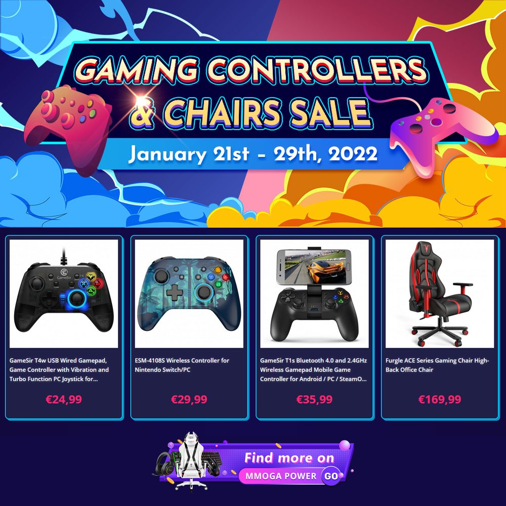 #MMOGAPOWERDEAL
#GameSir T4w wired #PCcontroller for 24.99 €, #EasySMX wireless #NintendoSwitchcontroller 29.99 €, and #Furgle ACE #gamingchair with high-back 169.99 €.
Until January 29! Find more #deals for #gamingaccessories on #MMOGAPOWER:
mmogapower.com/index.php?rout…