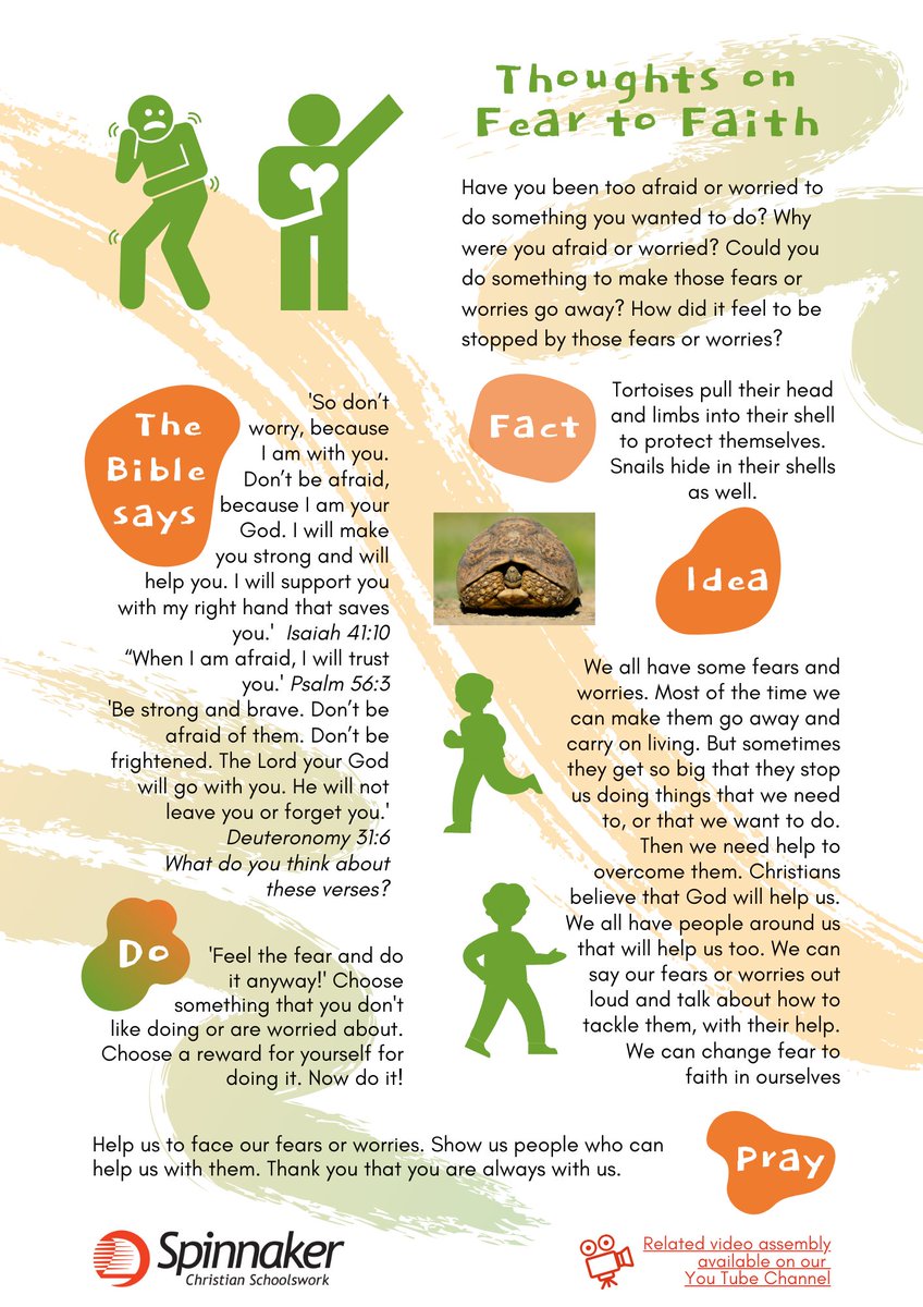 Spinnakertrust1's tweet image. #ThoughtsOn: Fear to Faith – Sometimes our fears and worries stop us doing things that we want to. How can we change them into faith in ourselves and those around us?

For PDF version: bit.ly/3qYCMy1

#ThoughtforThursday
#ClassReflection
#CircleTime
#ChristianReflection