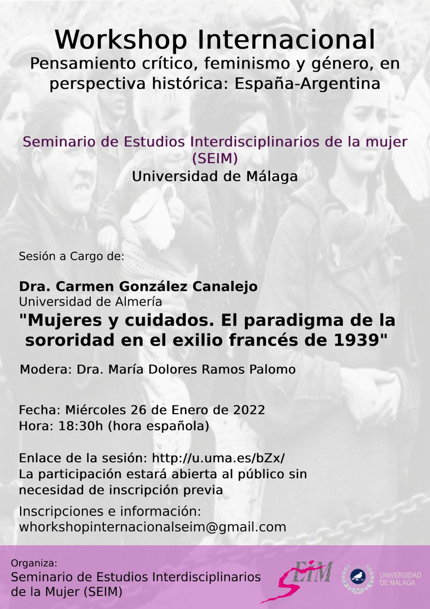 El Seminario de Estudios Interdisciplinarios de la Mujer organiza el #Workshop Internacional "Pensamiento crítico, feminismo y género, en perspectiva histórica: España-Argentina" se realizará en formato #online y no es necesario inscripción previa.
⬇️⬇️⬇️⬇️⬇️⬇️⬇️⬇️⬇️⬇️⬇️⬇️⬇️⬇️