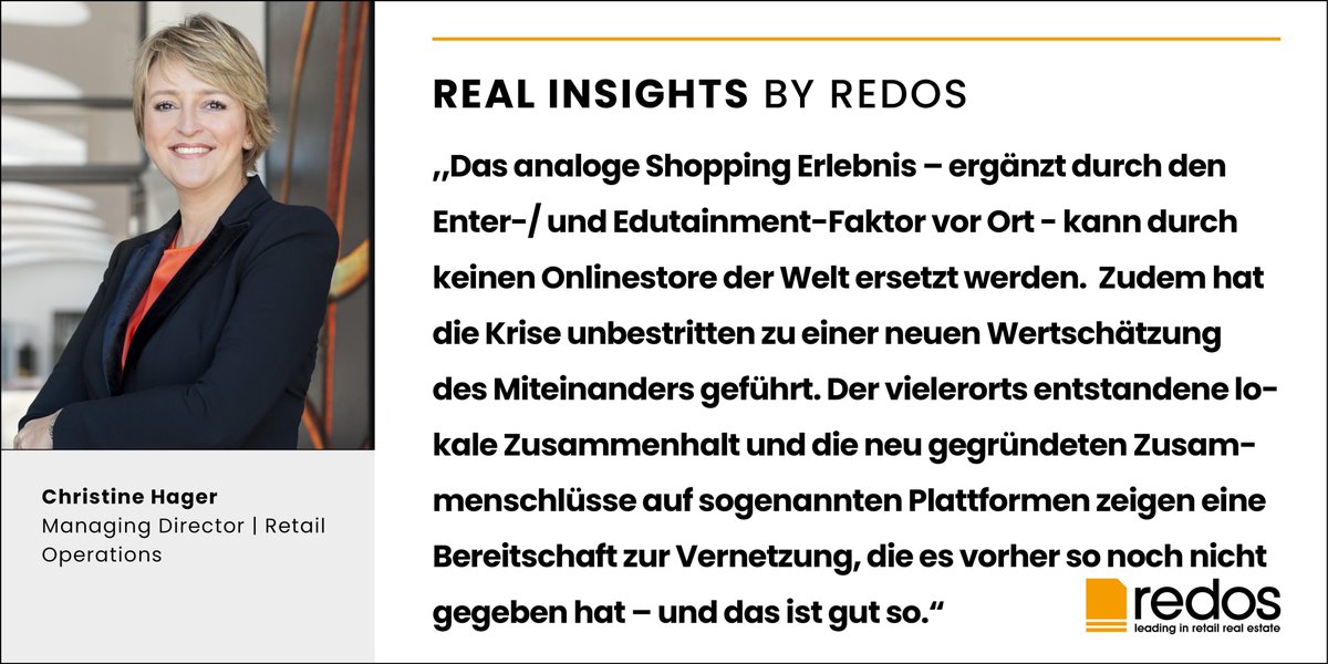 In jeder Krise steckt auch eine Chance! 
Warum der stationäre Einzelhandel trotzt der Herausforderung durch die Pandemie das #Retail-Herzstück ist, erfahrt Ihr in unserem „Real Insight“ by redos – diesmal von Christine Hager, unserer Managing Director | Retail Operations.