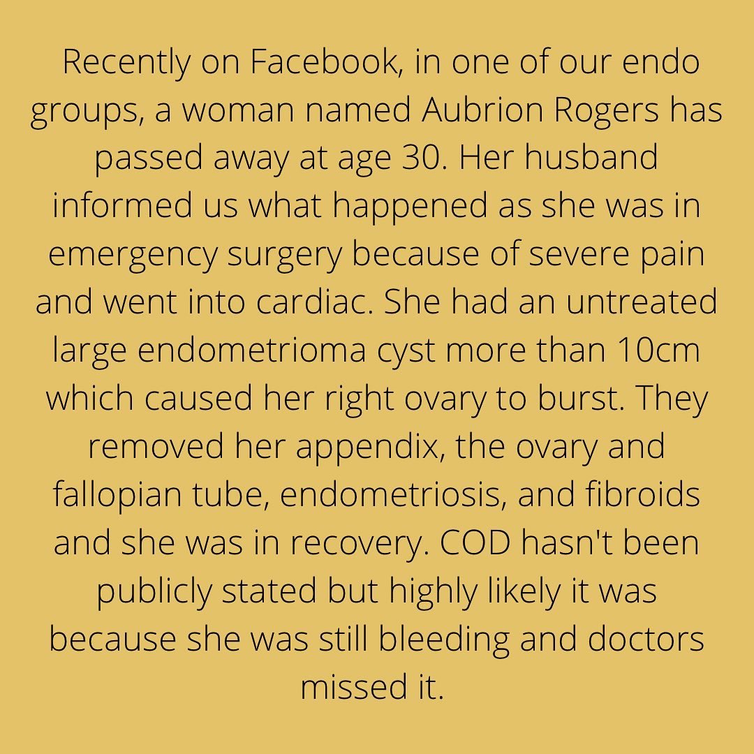 EndometriosisSA's tweet photo. What a heartbreaking story 💔

#AubrionRogers 

THIS is her story. https://t.co/Kp4gCrA6gC