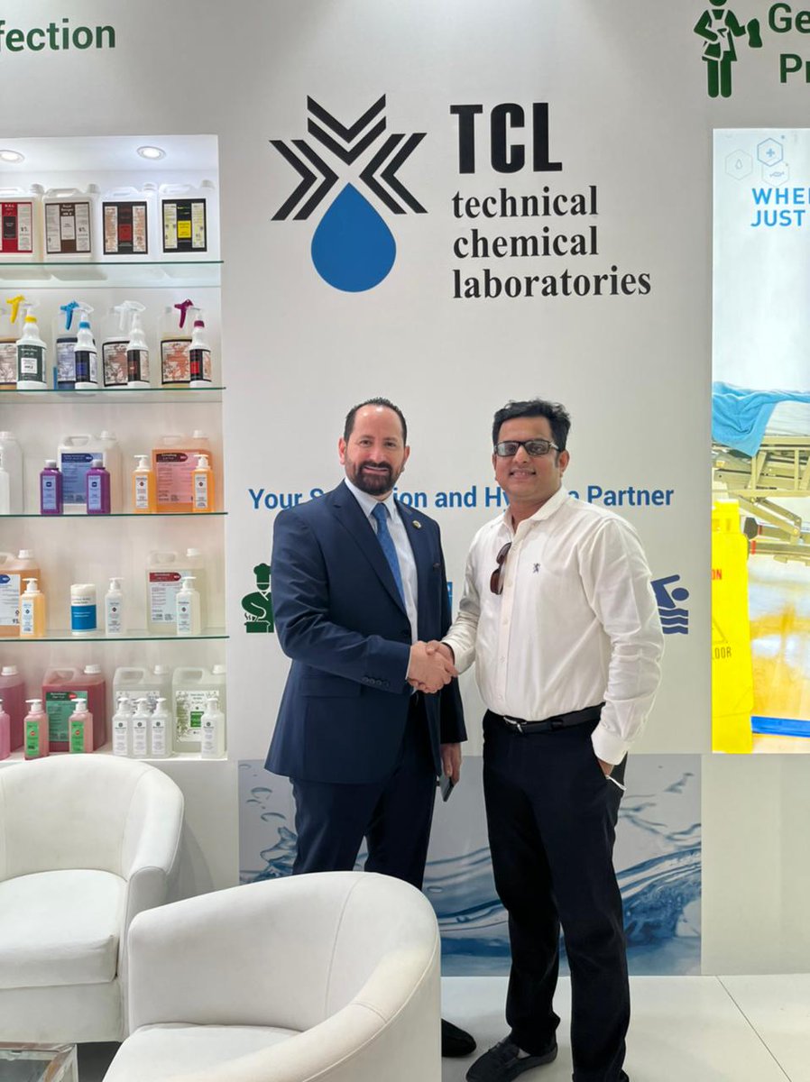 Clean Middle East visits Galal Ghaly, General Manager of <a href="/tclgcc/">TCL (Technical Chemical Laboratories)</a>, at their booth in @Arab_Health Exhibition 2022!

#chemical #middleeast #healthcare #infectioncontrol #disinfection #sanitisation #healthandsafety