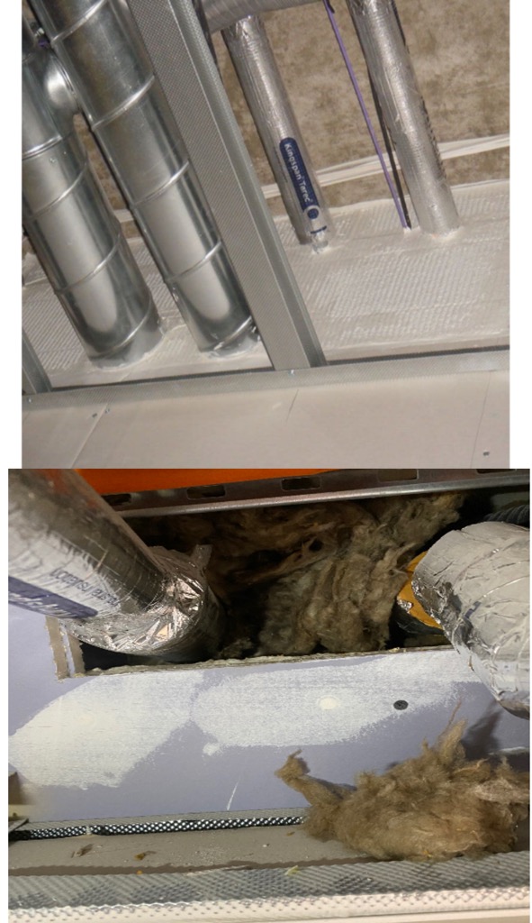 love_newham's tweet photo. Any time a pipe goes though a wall, it should be fire stopped to make sure smoke and flames cannot pass through the gaps. The top picture shows what good quality work would look like. The bottom picture is what @Barrattplc have done.#PolluterPaysAmendment https://t.co/xvBZB44tjY