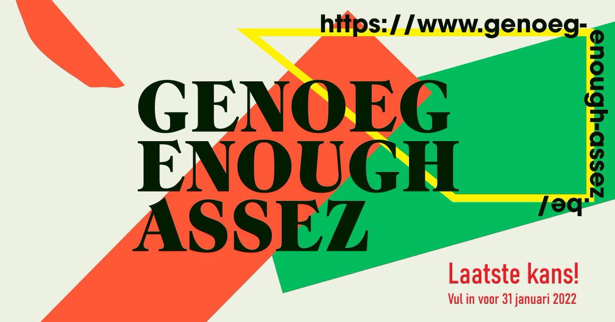 Het beleidsvoorbereidend onderzoek naar ervaringen met geweld loopt bijna op zijn einde! Vul de vragenlijst voor 31 januari nog snel in op genoeg-enough-assez.be 

#EnoughIsEnough #LGBTQIA #Violence #LGBTQIAvisibility #LGBTQIAhappiness #violences #survey #research #study