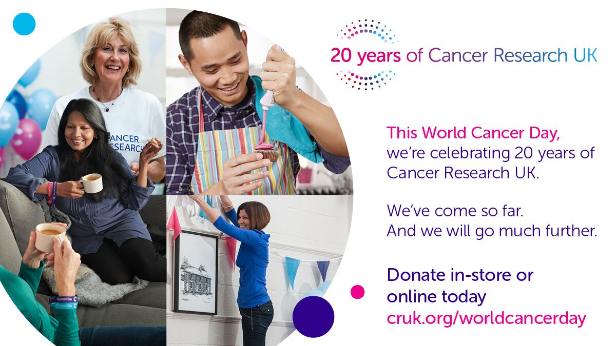 It’s #WorldCancerDay on 4 February and we’ll be celebrating our 20th birthday 🎉 Thanks to your support, we've come so far in that time. And we will go much further. Donate today: bit.ly/3qzOoar