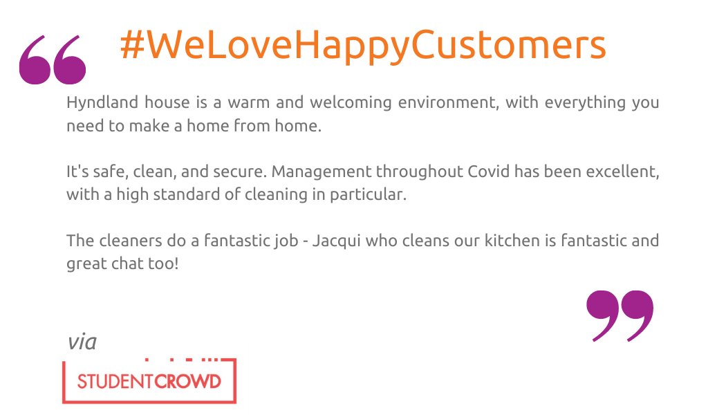 What a great review - you can see why <a href="/HyndlandHouse/">Hyndland House</a> ranks No 1 in Glasgow on <a href="/StudentCrowd/">StudentCrowd</a>
 If you're heading to Glasgow this September come and stay with us, but be quick rooms are selling fast - book here bit.ly/33HgFDC
#studentaccommodation #Glasgow #WarmWelcome