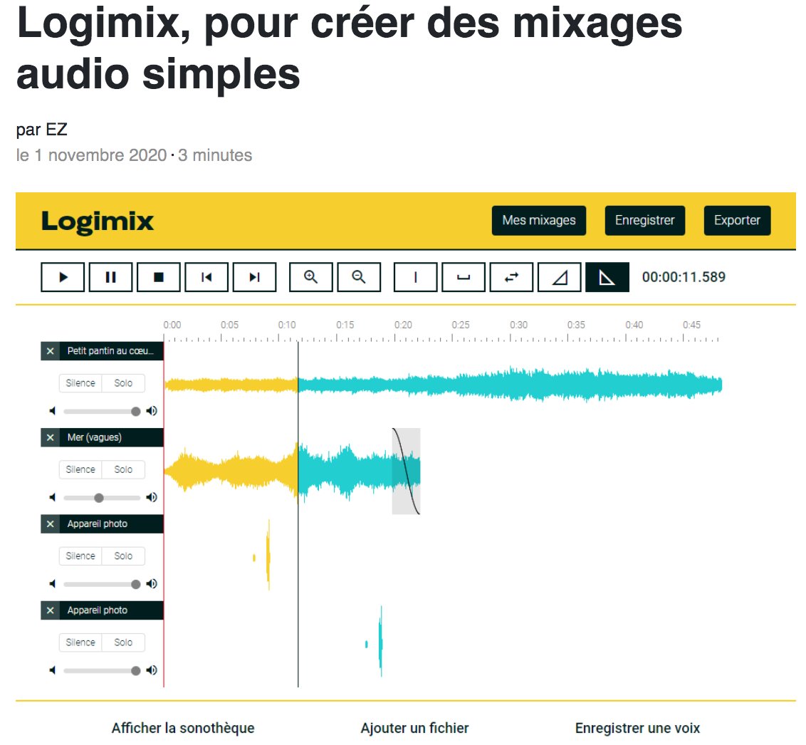 musique_edu_num's tweet photo. Découvrez #Ladigitale : des outils simples et efficaces à utiliser en ligne ou à télécharger 💻. 
🎶Les enseignants d'éducation musicale découvriront le logiciel Logimix (alternative à Audacity) et sa banque de sons intégrée (en licence CC).
➡️https://t.co/ZwKK6ggEcR
#edmus https://t.co/rEdCIn4vE1