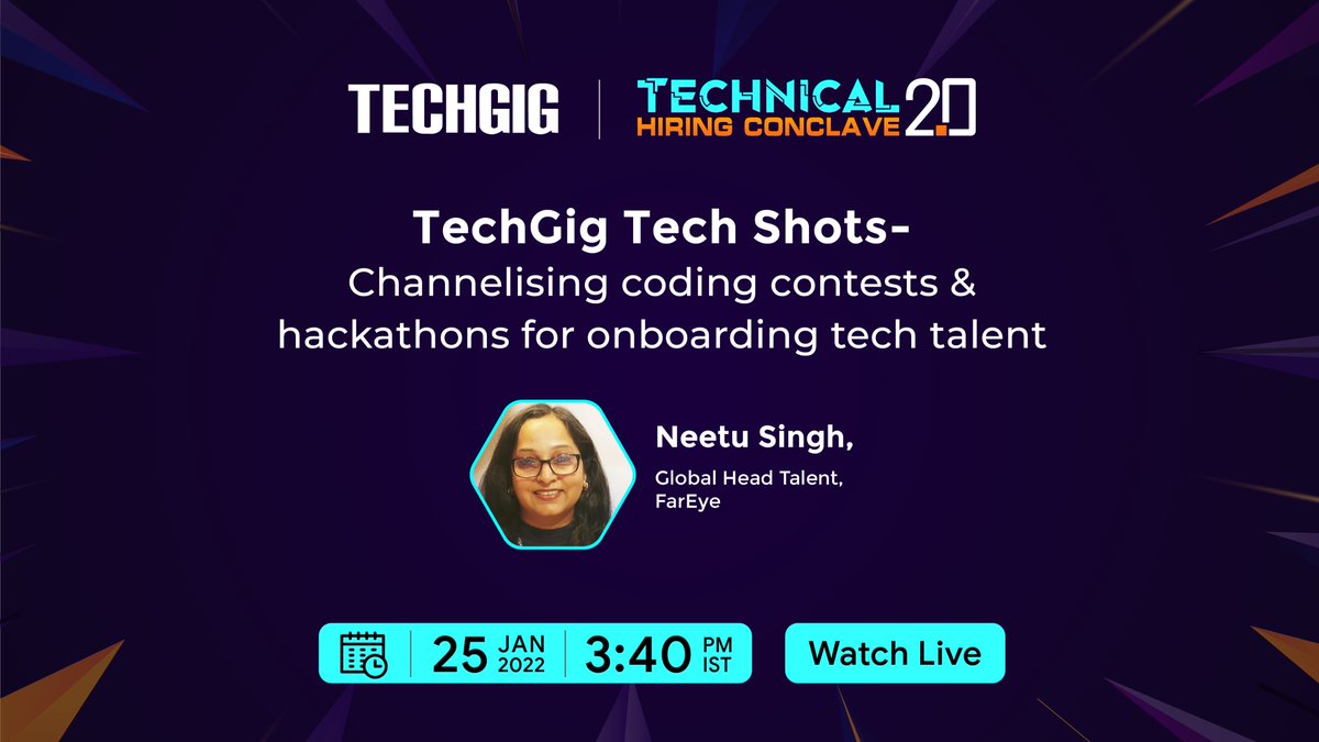 ETTechGig's tweet photo. Join us for an ongoing LIVE #TechGig #TechShots ➡️ https://t.co/rBZL4rawUv with our speaker Neetu Singh, Global Head Talent, FarEye as she will talk about the most important things #recruiters should look for when hiring #techtalent in the #TechnicalHiring Conclave 2.0.
#TGPro https://t.co/rt33VyKK7I