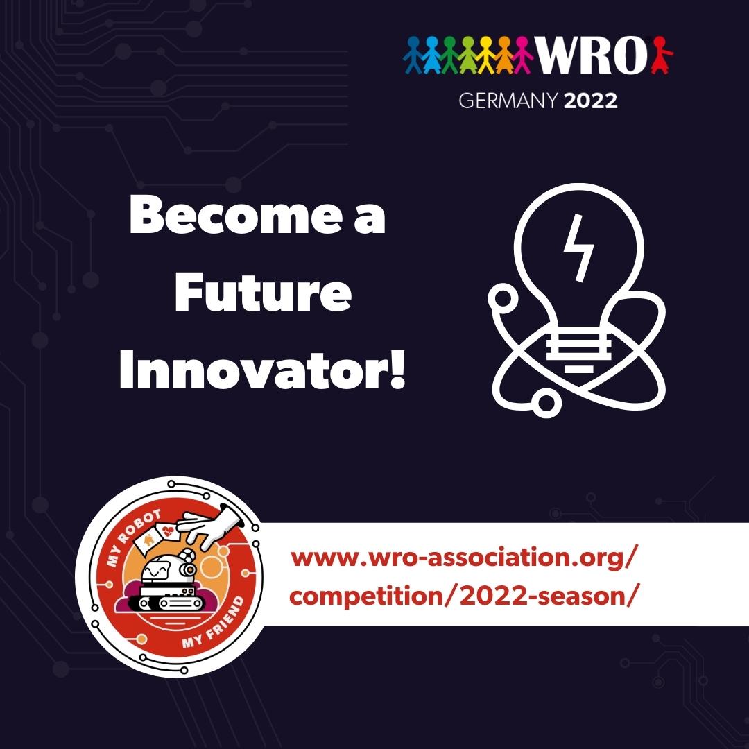 In the WRO Future Innovators category teams develop a robot that helps solve real-world problems. In 2022, the theme of the season is "My Robot My Friend". 

You are interested? wro-association.org/competition/20…

#myrobotmyfriend #wro2022 #wrogermany #wrogermany2022
