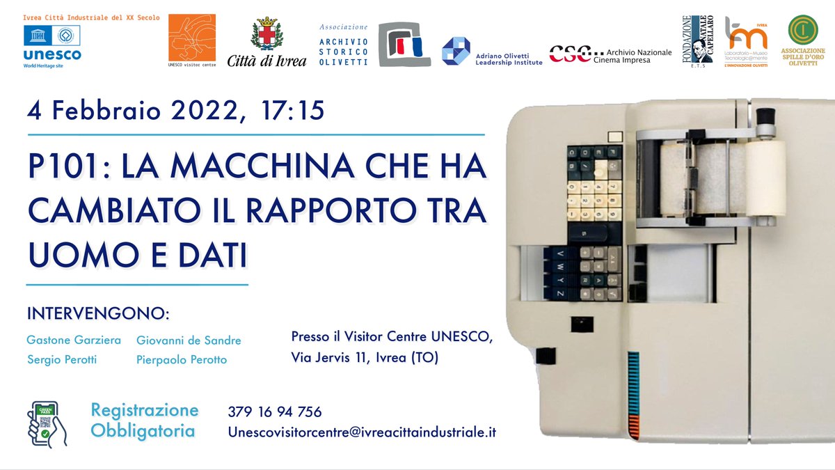 Tra le vicende più significative della #StoriaDiInnovazione di #Olivetti c'è quella di Piergiorgio Perotto e della #Programma101, primo #PC al mondo, che incantò anche la #NASA 🚀🌗

Non perdete il #4febbraio l'evento al <a href="/VisitorCentre/">Visitor Centre Unesco Ivrea</a> 🌐

Tutte le ℹ️ su: bit.ly/P101PerottoAASO
