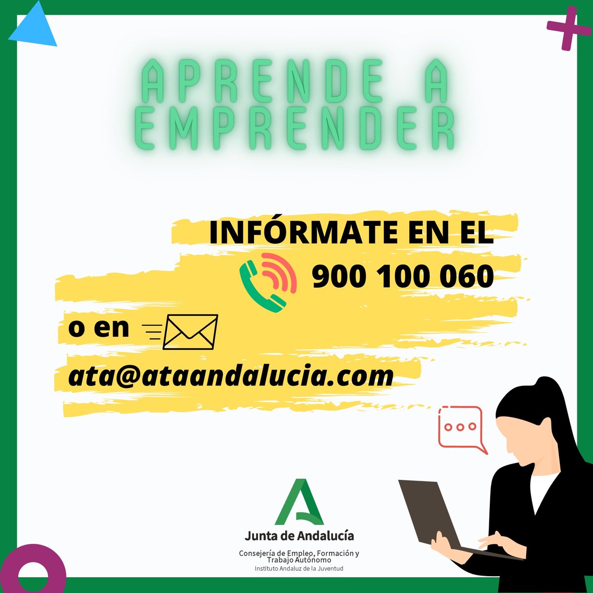 IAJuventud's tweet photo. 📢Joven #Emprendedor ¡Esta información te interesa!
Si tienes entre 18 y 35 años..
¡Te proponemos FORMACIÓN GRATIS!👇

💼Taller "Gestión Empresarial"
🗓️14-18 febrero
📍ONLINE

Entra y ¡apúntate! 🤳
Toda la info👉 https://t.co/sgk8g2PkMz 

@aemprende @EmpleoJunta @AndaluciaJunta https://t.co/WbkVzaKLsO