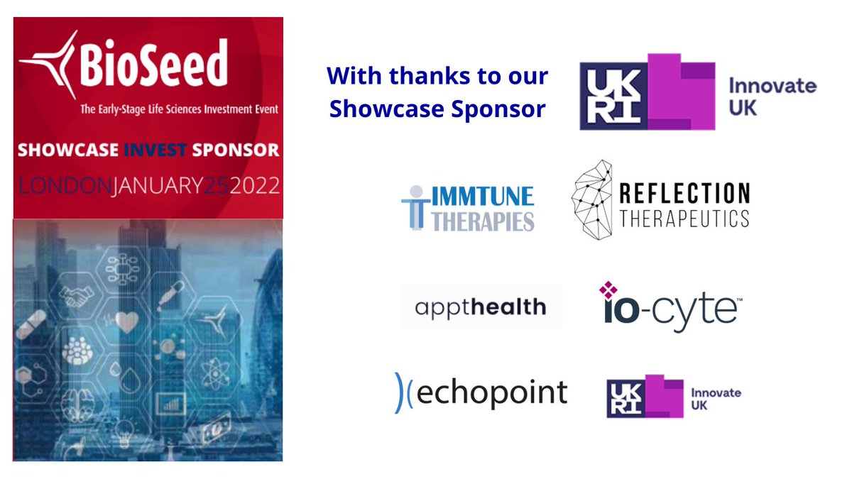 BioSeed® (@bioseedevent) on Twitter photo Our second #BioSeed showcase session which is kindly sponsored by <a href="/InnovateUK/">Innovate UK</a> is starting now, featuring innovative startups @ImmtuneTx, Oncodrug, @appt_health, Io-Cyte, @ReflectionTher and <a href="/EchopointML/">Echopoint Medical</a>
#Innovation #Investment #Showcase #Funding #LifeSciences Our second #BioSeed showcase session which is kindly sponsored by <a href="/InnovateUK/">Innovate UK</a> is starting now, featuring innovative startups @ImmtuneTx, Oncodrug, @appt_health, Io-Cyte, @ReflectionTher and <a href="/EchopointML/">Echopoint Medical</a>
#Innovation #Investment #Showcase #Funding #LifeSciences