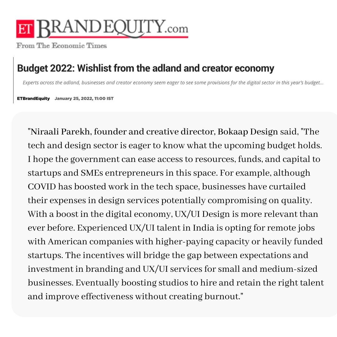 BokaapDesign's tweet photo. Pre-budget expectations 2022: Budget 2022: Wishlist from the adland and creator economy, Marketing &amp; Advertising News, ET BrandEquity https://t.co/9zJr6lmAH1 https://t.co/GkQ3q8eHvR