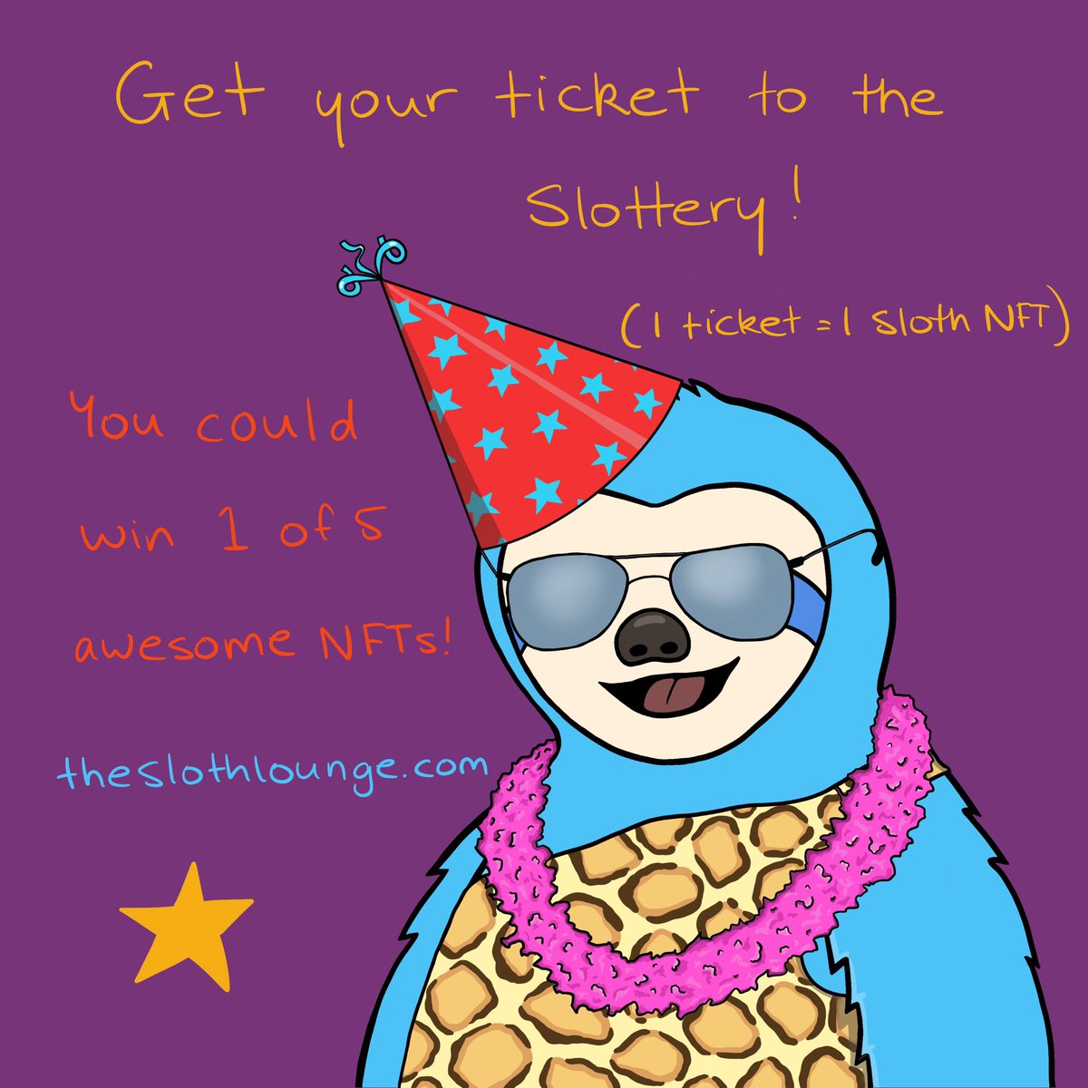 The Sloth Lounge SLOTTERY is January 26th!!  5 awesome NFTs up for grabs!

#NFT #NFTs #NFTCommunity #nftcollectors
