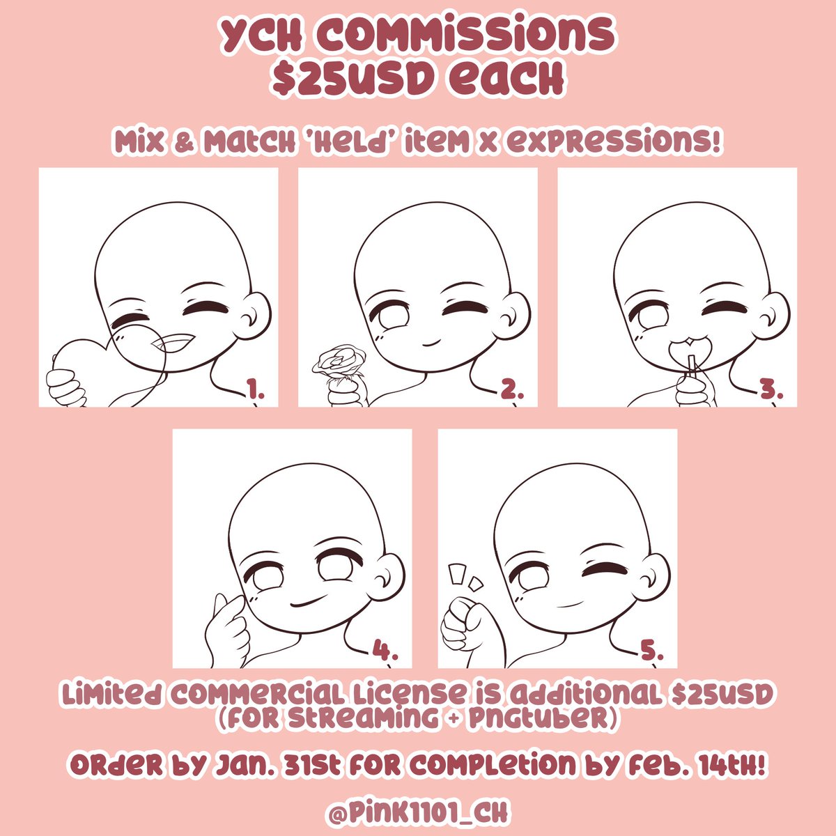 pink_atelier38's tweet photo. 🌸 New YCH series!

- Opening 5 slots (couple's can count as 1 slot)~
- DM me with your details!
- Order by Jan. 31st to get it back before Feb. 14th~

#PinkPortfolio https://t.co/zV77iwrlJB