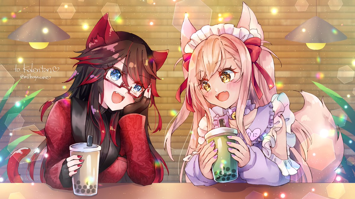 KalenTuber's tweet photo. This was done by the amazing @/mihayuuno !!!
Me and @MiwaRini enjoying some Boba at a cafe! :D
#Vtuber #KalenArt #rinillust https://t.co/owBqua5Fmw