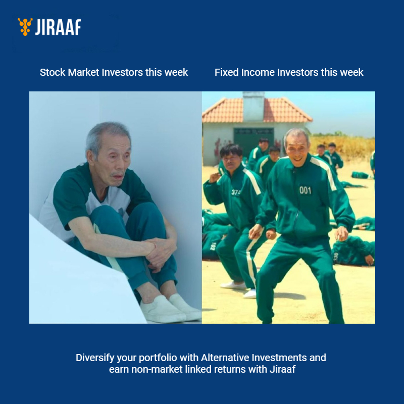 Jiraaf_Official's tweet image. Disturbed by the market volatility? It&apos;s time to look at the world of alternatives in fixed income!

Invest with @Jiraaf_Official and earn predictable returns on your investment.

#Jiraaf #AlternativeInvestments #PredictableReturns #InvestingTips