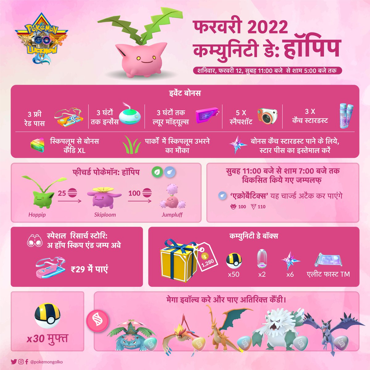 🌸 Feb 2022 #PokémonGOCommunityDay features #Hoppip!
pokemongolko.com/post/february-…
(🇮🇳 Hindi &amp; 🇺🇸 English Infographics)

#PokémonGOApp #PokemonGoLucknow #PokemonGoLKO 
<a href="/PokemonGoAppIN/">Pokémon GO India</a> 
#PokemonGoHindi