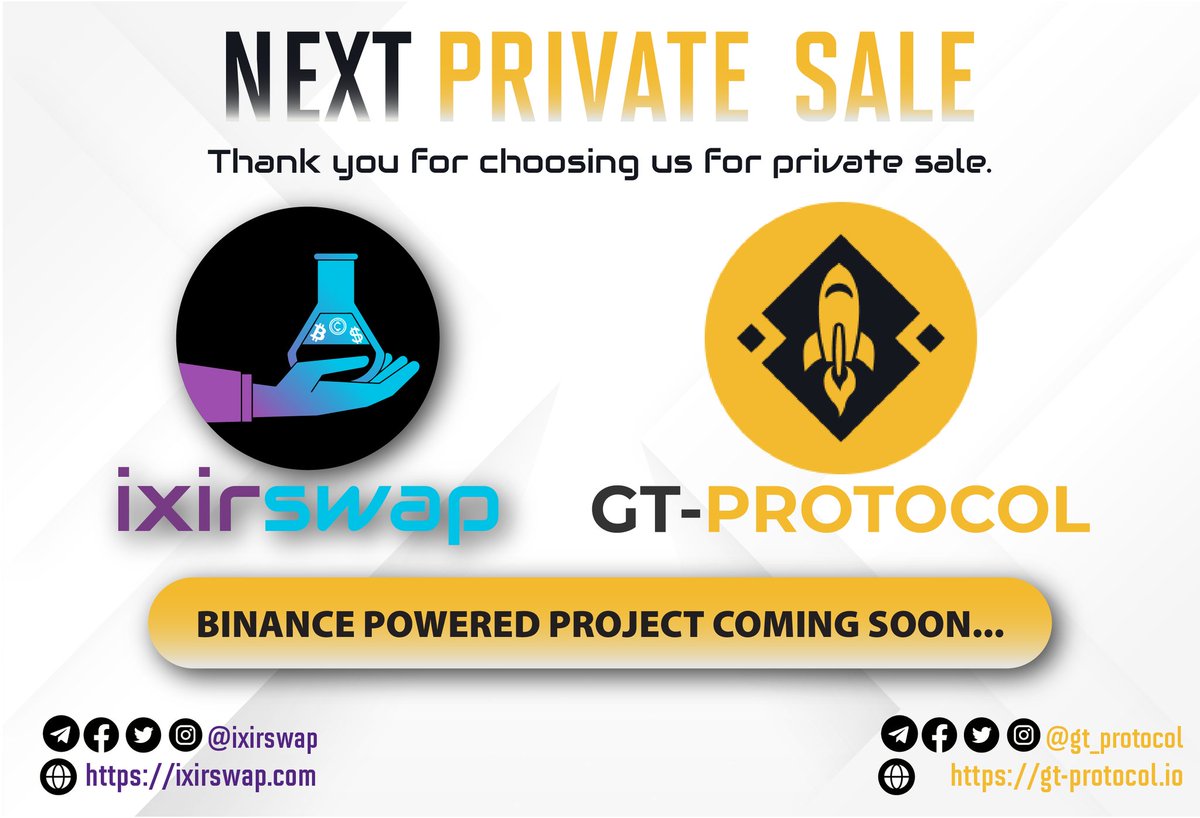 ixirpad's tweet photo. 📢What a partnership? We are pleased to announce our partnership with @gt_protocol, which we believe will be an emerging asset with strong supporters.🔥🔥 Don't miss this great sale🚀🚀
#ixir #IXIRSWAP
#cryptocurrency #Launchpad #ICO #IGO https://t.co/ZKZ7gLlQNJ