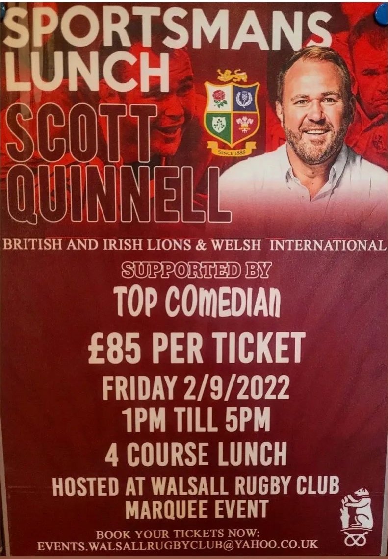 ▪︎CENTENARY CELEBRATIONS▪︎
September 2022 is the start of our 100th year &amp; we have lots of exciting events planned.
To kick off the celebrations, we're hosting a Sportsmans Lunch on 02.09.22 &amp; @scottquinnell1 is booked. Book your tickets now to avoid disappointment.