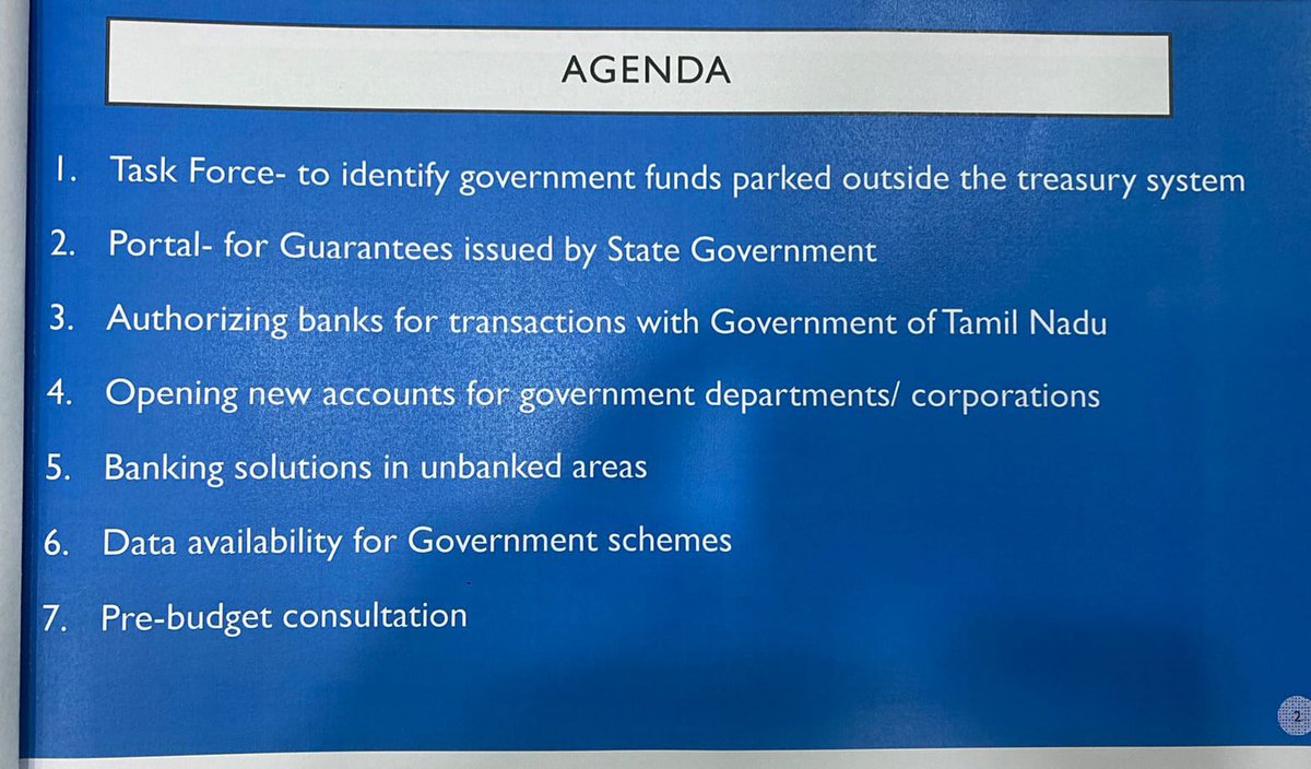 ptrmadurai's tweet photo. Banks finance ~80% of Debt, &amp; ~100% of Unsecured retail lending. Govts must work closely with them to achieve our goals

As FM, I've committed to attending every quarterly SLBC meeting. The special meeting convened yesterday at my request was very fruitful

🙏to all attendees https://t.co/YcAI58rZh7