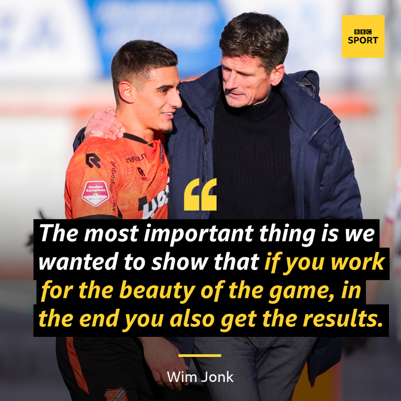 BBCSport's tweet photo. 🔝 Top of the Dutch second tier
7⃣ Seven points clear

Welcome to Volendam - the club where Johan Cruyff's legacy lives on through manager Wim Jonk.

By developing young players and playing attacking football, 'The Other Orange' are thriving.

This is their story 👇

#bbcfootball