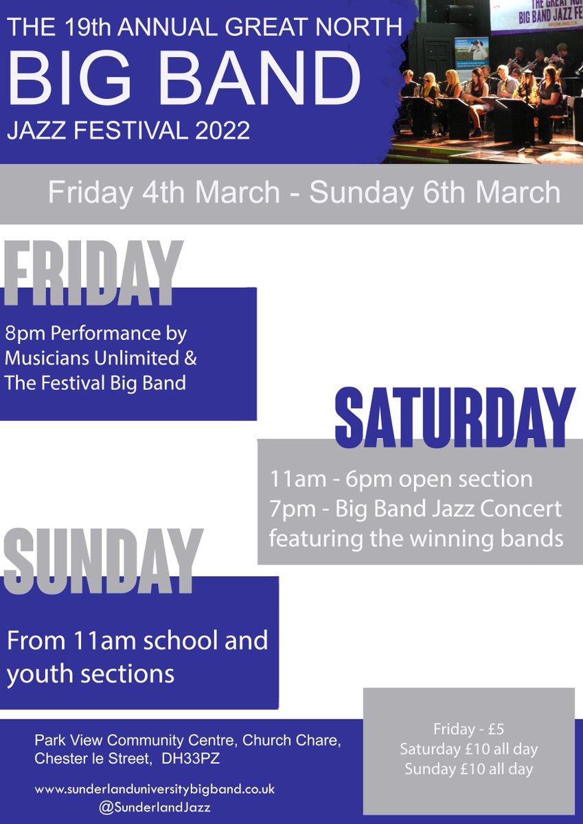 On Sunday 6th March Wigan Youth Jazz Orchestra & Wigan Youth Training Jazz Orchestra will head to Durham to take part in 'Great North Big Band Jazz Festival'. Three times winners of the Youth Section WYJO are eager to defend their title! #GNBBJF #Jazz #bigband @sunderlandjazz