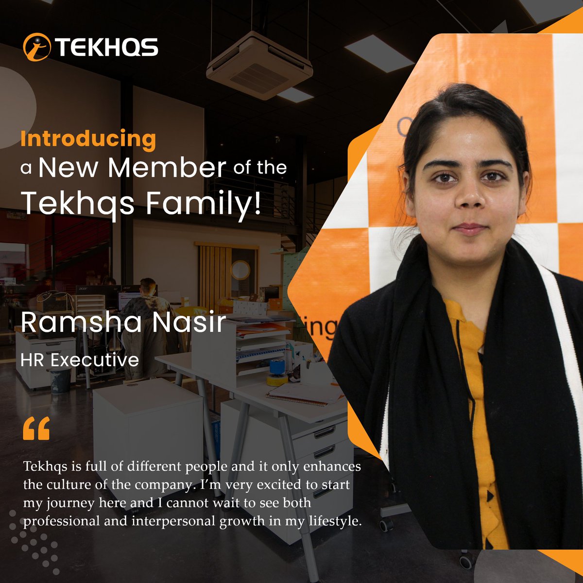 Ramsha Nasir has joined Tekhqs as an HR executive. Congratulations and welcome aboard. We can’t wait to see all that you’ll achieve!
Welcome Aboard, Ramsha!
Learn more about us: https://t.co/2UeNxufVj6
#newjoining #growtogether #teamwork #teamplayer #tekhqs #humanresources https://t.co/qSyhHYAwiJ.