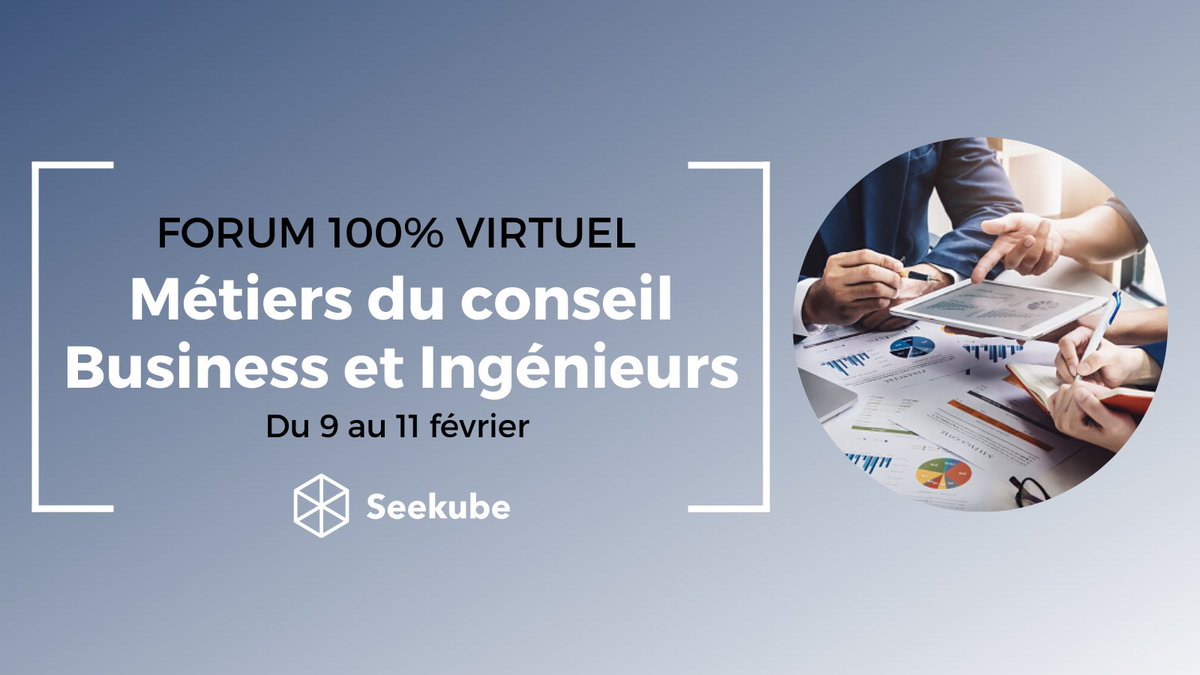 [CANDIDATS] Trouve le stage ou le CDI de tes rêves avec le forum 100% virtuel « Métiers du Conseil » de Seekube le 9 février ! 🤩

+70 offres chez <a href="/BearingPoint_FR/">BearingPoint FR</a> <a href="/AccentureFrance/">Accenture France</a> <a href="/almond_consult/">J Almond</a> etc..
Inscris-toi en 2min ⏰
bit.ly/3FjlTCg
#conseil #forum #stage #CDI