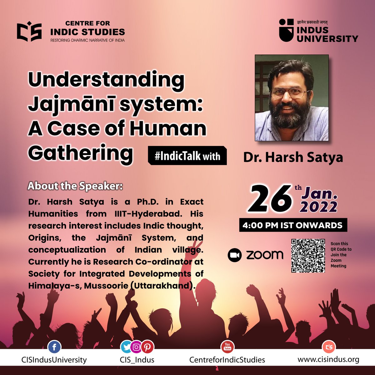 CIS_Indus's tweet photo. #Indus_University is inviting you to a scheduled #Zoom meeting.
Topic: Understanding #Jajmānī_system: A Case of Human Gathering
Time: Jan 26, 2022 04:00 PM IST
Join Zoom Meeting
https://t.co/kNRiSHMQra
Meeting ID: 864 7246 1926
Passcode: 726452 https://t.co/eiKeIcS9UX