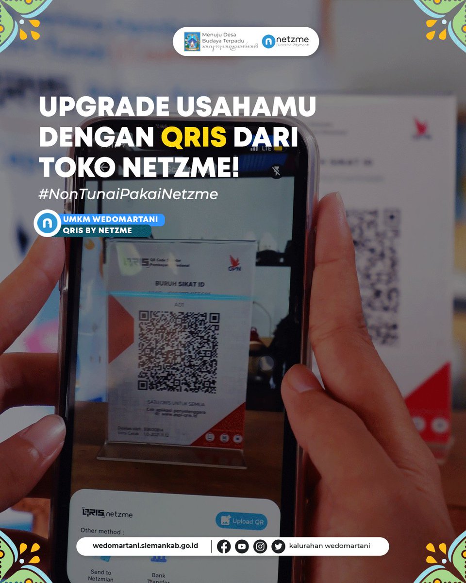 Halo Warga Wedomartani, Berikut ini UMKM di wedomartani yang sudah beralih ke transaksi non tunai menggunakan QRIS By Netzme. Mari Dukung UMKM Desa Wedomartani untuk Menuju Desa Digital.
Baca Selengkapnya di: wedomartani.slemankab.go.id
#KalurahanWedomartani #Wedomartani #DesaDigital