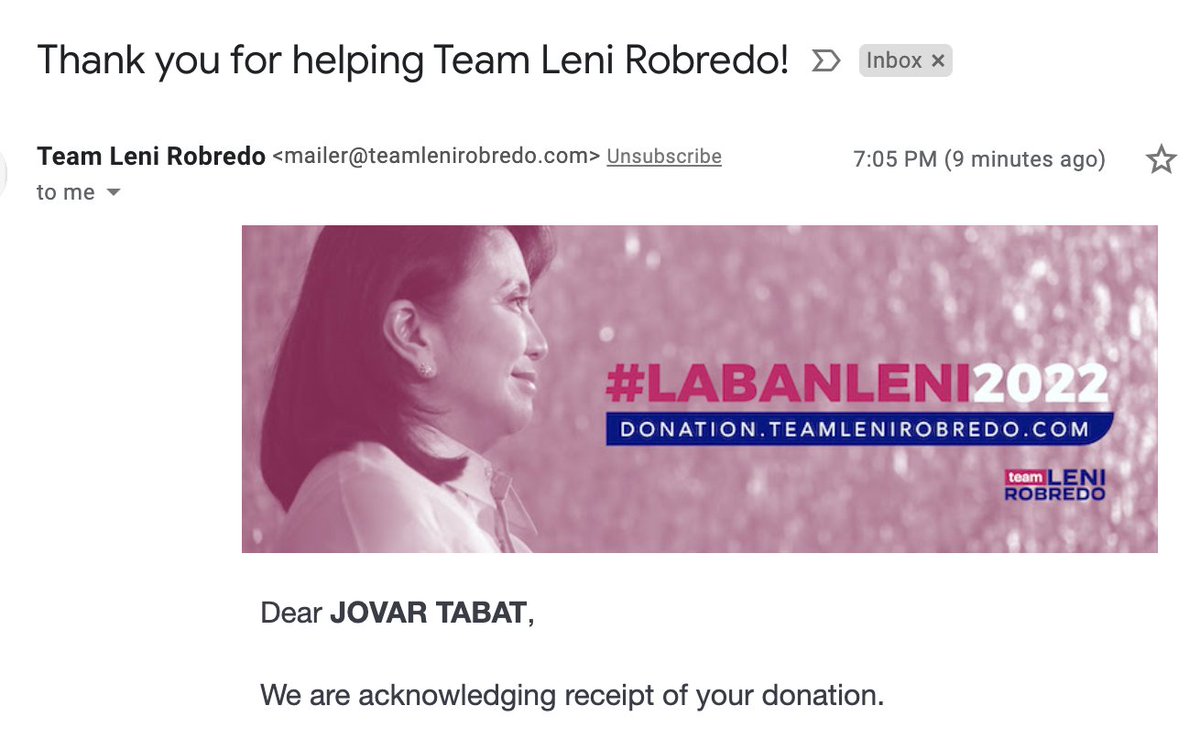 jovtabat's tweet photo. I just send my donation for my President @lenirobredo because I have all the trust and confidence that she will deliver and fulfill her duty as our next President. Any amount is a big help for her journey because her fight is also our fight. #LetLeniKikoLead #Leni2022 #GoLENI https://t.co/a69WZhhH80