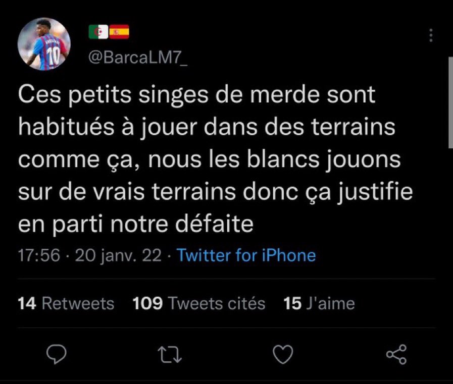 Tout ce racisme, toute cette haine...pour du FOOT ?????Genre le jeu où on doit courir derrière un ballon ? Nn mais c'est quoi votre problème ?