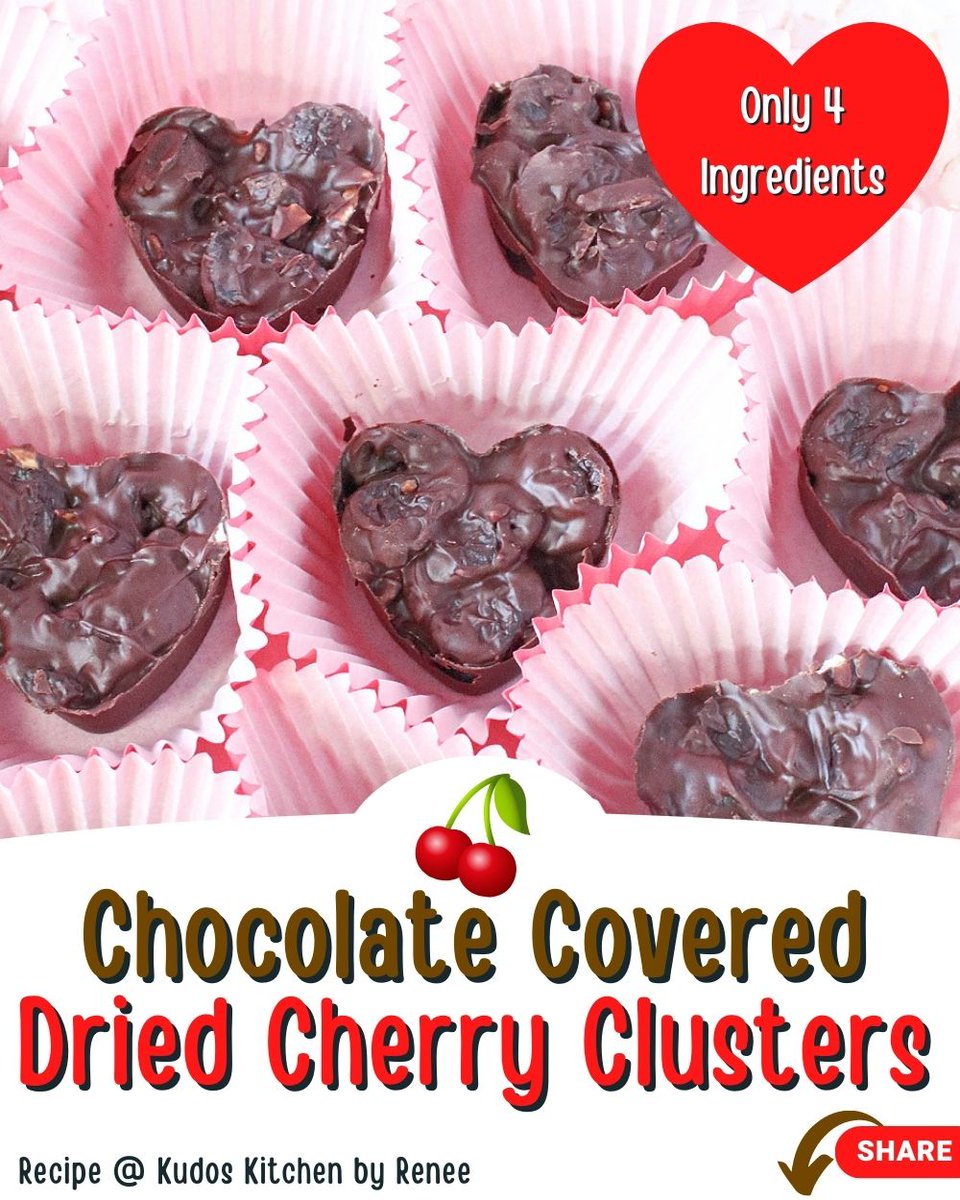Chocolate Covered Dried Cherry Clusters are super simple to make and require only a handful of ingredients. #chocolatecandy #homemadecandy #valentinescandy kudoskitchenbyrenee.com/chocolate-cove…