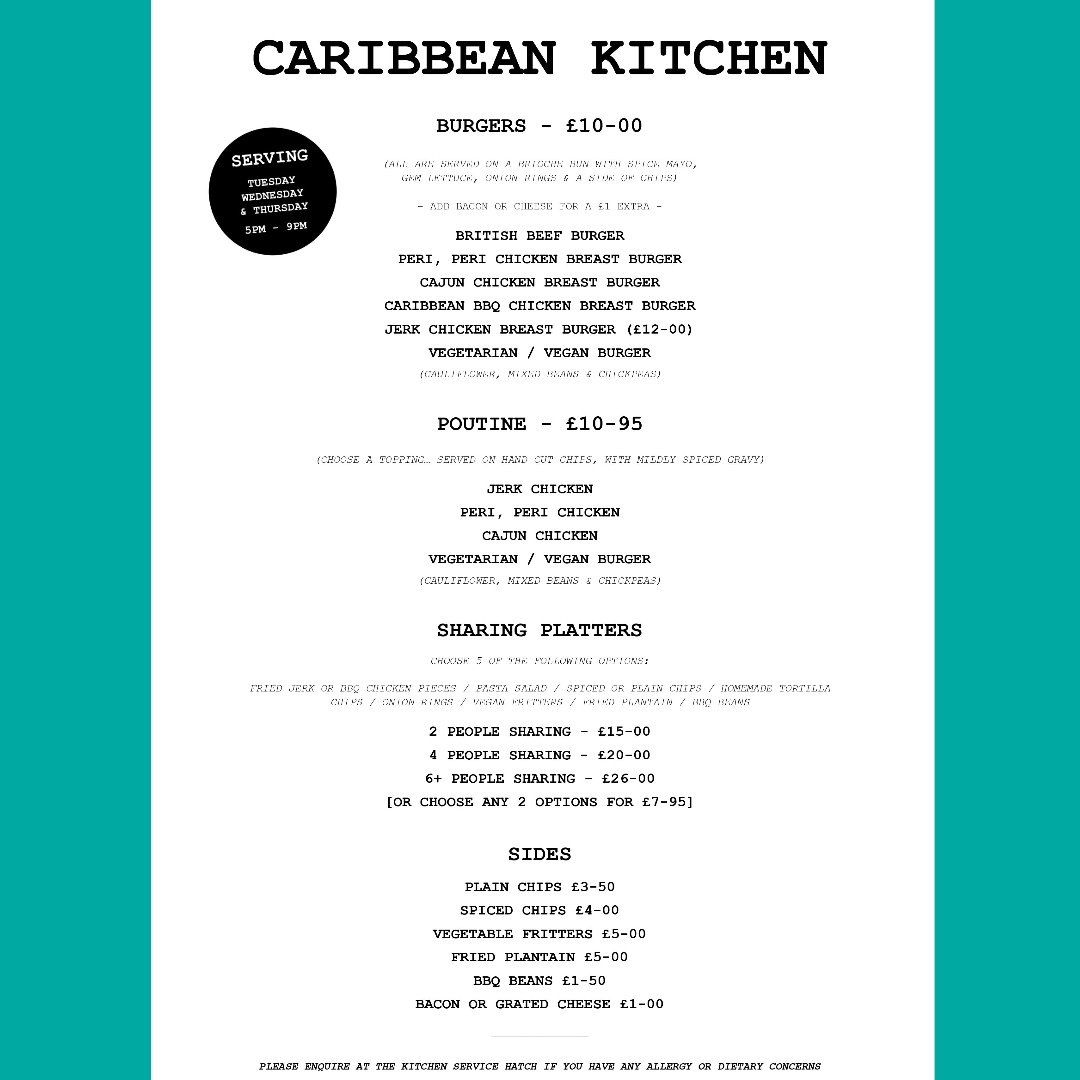 Rooster's Brewing Co on Twitter: "EXTENDED MENU | Dean from Caribbean Café  has decided to treat you all this week with a bumper version of their  taproom menu 🙌 Pay special attention