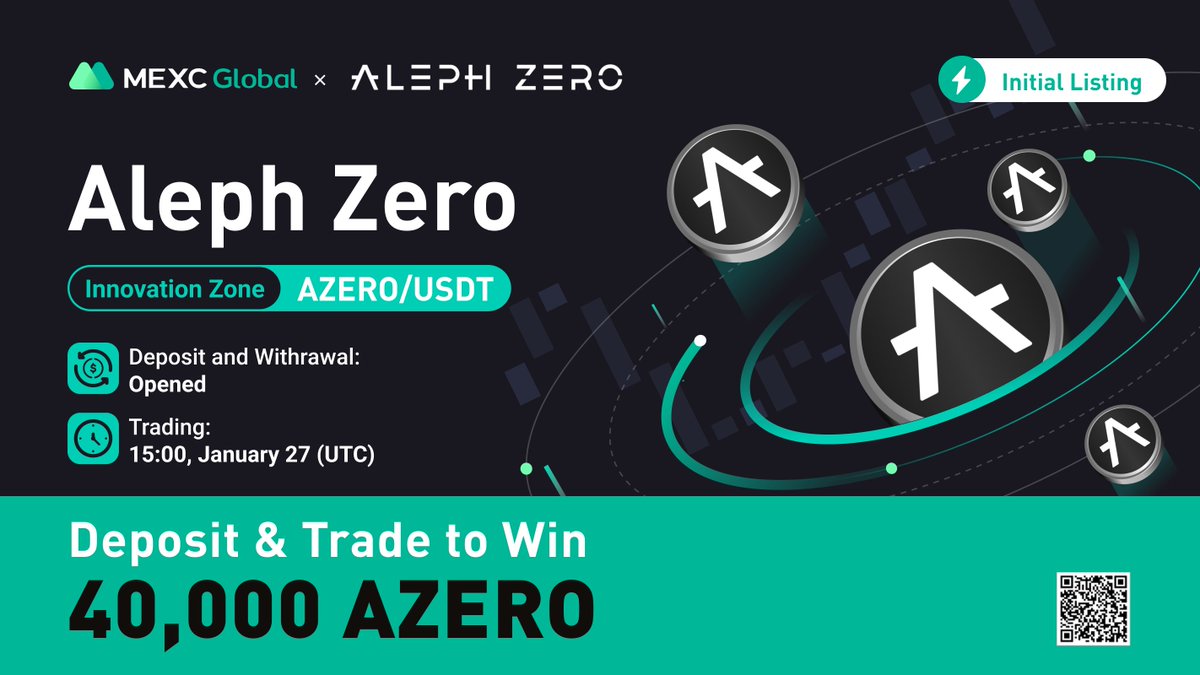 MEXC (@mexc_official) on Twitter photo MEXC will list $AZERO <a href="/Aleph__Zero/">Aleph Zero</a> in the Innovation Zone under AZERO/USDT trading pair at 15:00 on Jan 27 (UTC).
1000 $AZERO giveaway:
✅Follow <a href="/Aleph__Zero/">Aleph Zero</a> and @MEXC_Global and RT
✅Join t.me/AlephZeroFound…
✅Submit the google form forms.gle/i8CFh5VGV8zRfy…
#Airdrops MEXC will list $AZERO <a href="/Aleph__Zero/">Aleph Zero</a> in the Innovation Zone under AZERO/USDT trading pair at 15:00 on Jan 27 (UTC).
1000 $AZERO giveaway:
✅Follow <a href="/Aleph__Zero/">Aleph Zero</a> and @MEXC_Global and RT
✅Join t.me/AlephZeroFound…
✅Submit the google form forms.gle/i8CFh5VGV8zRfy…
#Airdrops
