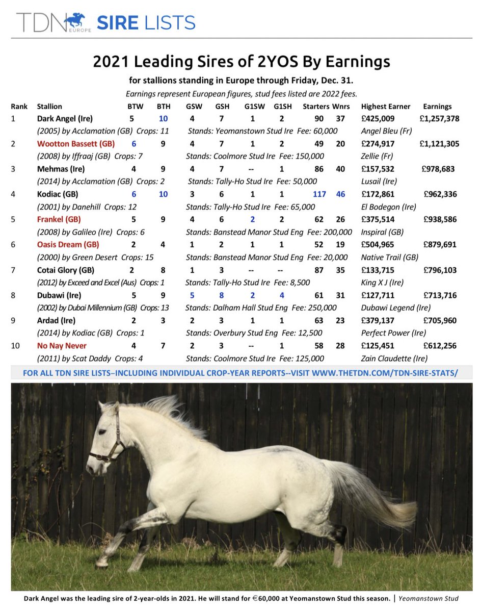 YeomanstownStud's tweet photo. ๐Dark Angel, The Gr.1 Champion 2YO sire 2021!
Leading sire of Sprinter/Milers 2019, 2020 & 2021.
8๏ธโฃ7๏ธโฃ Group Winners
8๏ธโฃ1๏ธโฃ Stakes Winners
9๏ธโฃ Gr.1 Winners
5๏ธโฃ Champions
Standing alongside El Kabeir, Invincible Army, Shaman & NEW for 2022 Supremacy.
#ConstantSourceOfSuccess https://t.co/cD2BsKeJ57