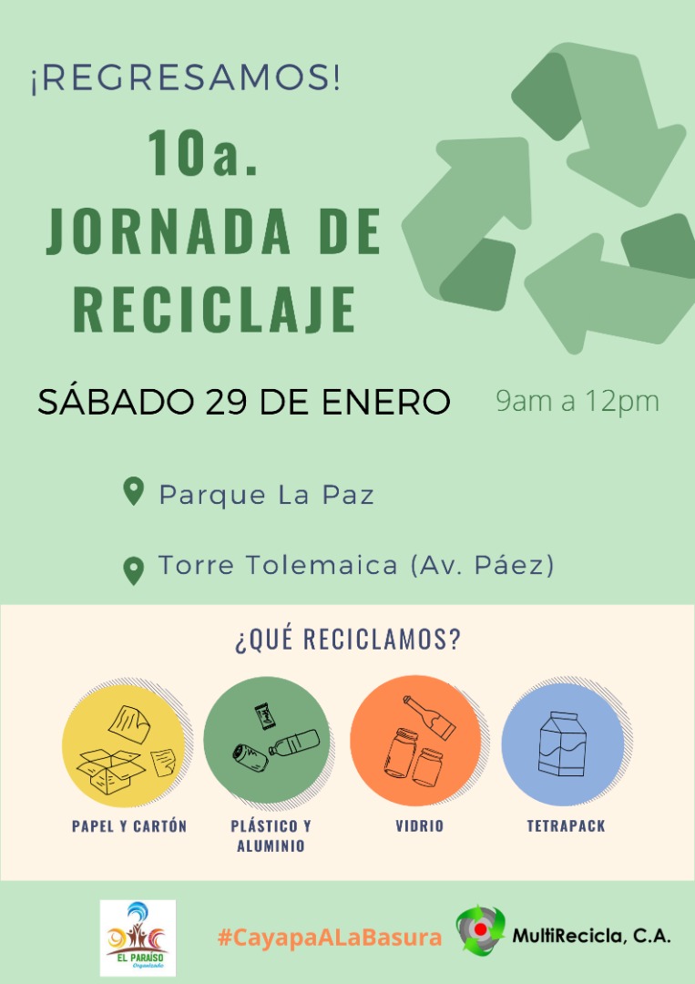 paraisorganiza's tweet photo. Volvemos: Jornada mensual de Reciclaje, con este gesto simple y útil contribuimos a la mejora del medio ambiente, por lo que estamos apostando con este proyecto a lograr una comunidad más limpia y saludable, hagamos de El Paraíso un mejor sitio para vivir. Gracias  🌻🍀☀️✨ https://t.co/d53jOIiVmg