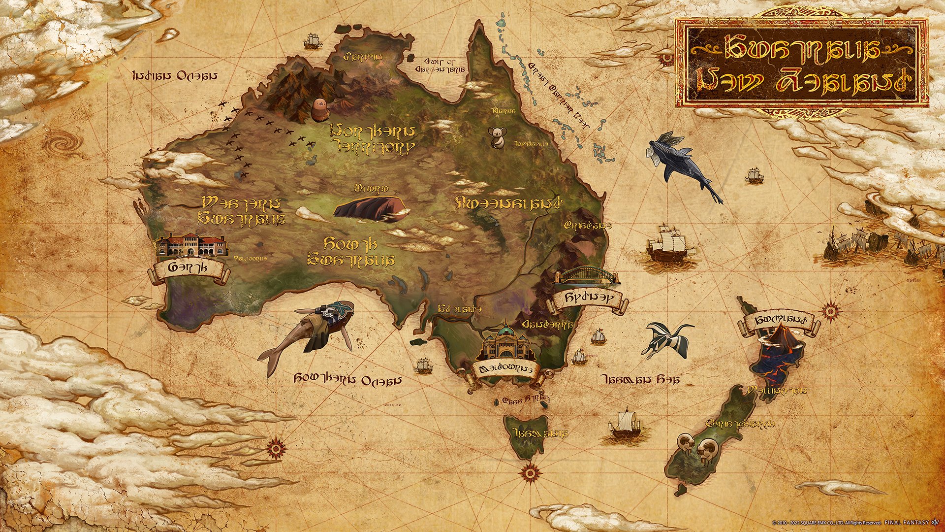 Map Of Ffxiv World Final Fantasy Xiv On Twitter: "Presenting A #Ffxiv-Style Map Of Australia  And New Zealand To Celebrate The Launch Of The Oceanian Data Center,  Materia! 🗺️✨ Download The Map In High Resolution Here!