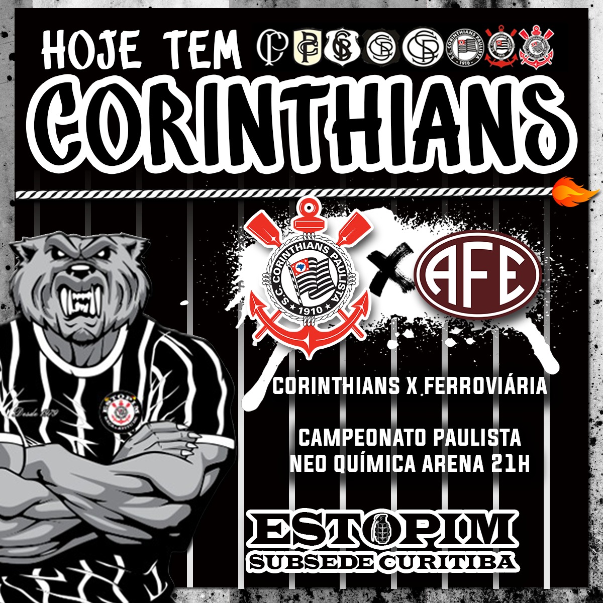HOJE TEM CORINTHIANS!

⚽ CORINTHIANS x ferroviária
🏆 Paulistão - 1ª rodada
🏟 Neo Química Arena
⏰ 21h00

SUBSEDE ESTARÁ ABERTA, VAMOS CHEGAR! TODO CORINTHIANO É BEM-VINDO! 

Raça e Atitude! 💣 

#Paulistão #Corinthians #VaiCorinthians #EstopimDaFiel #EstopimCuritiba