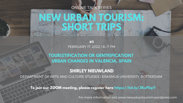 Very happy to announce our 3rd #NewUrbanTourism Short Trip (Feb. 17, 6-7 PM <a href="/GSZ_HU/">Georg-Simmel-Center for Urban Studies</a>, ONLINE). @nieuwland_S will give us some insights into her research on #touristification and/or #gentrification in #Valencia.  Interested? please register here: bit.ly/3KeFGpY