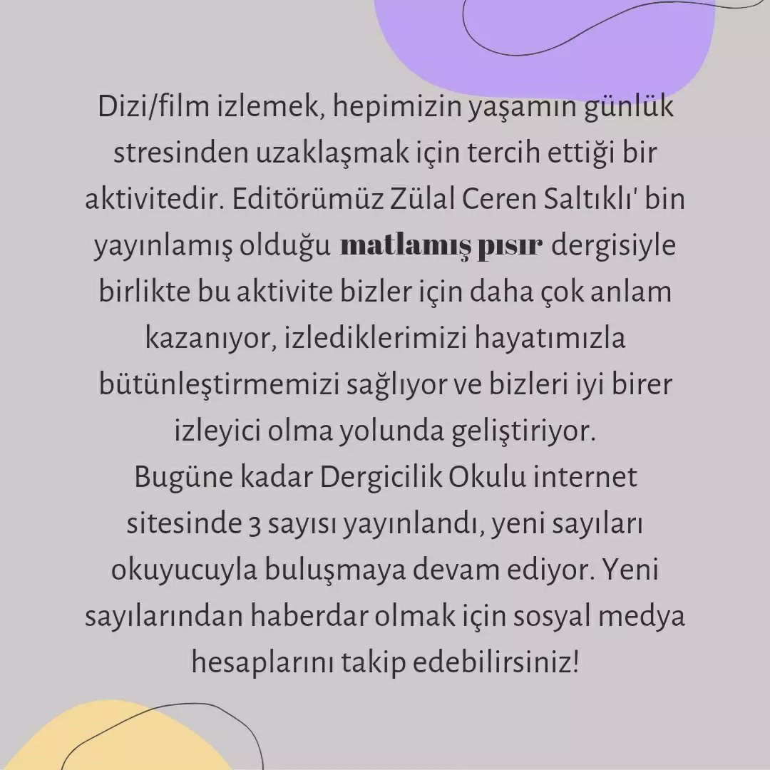 matlamış pısır
Mevsimlik Dizi Film Dergisi
Editör: Zülal Ceren Saltıklı 

"Her yeni film hayatımı nasıl idare edeceğimi öğretiyor."

<a href="/dergicilikokulu/">Dijital Dergicilik Okulu</a> 
<a href="/diji_jenerasyon/">Dijital Jenerasyon</a>