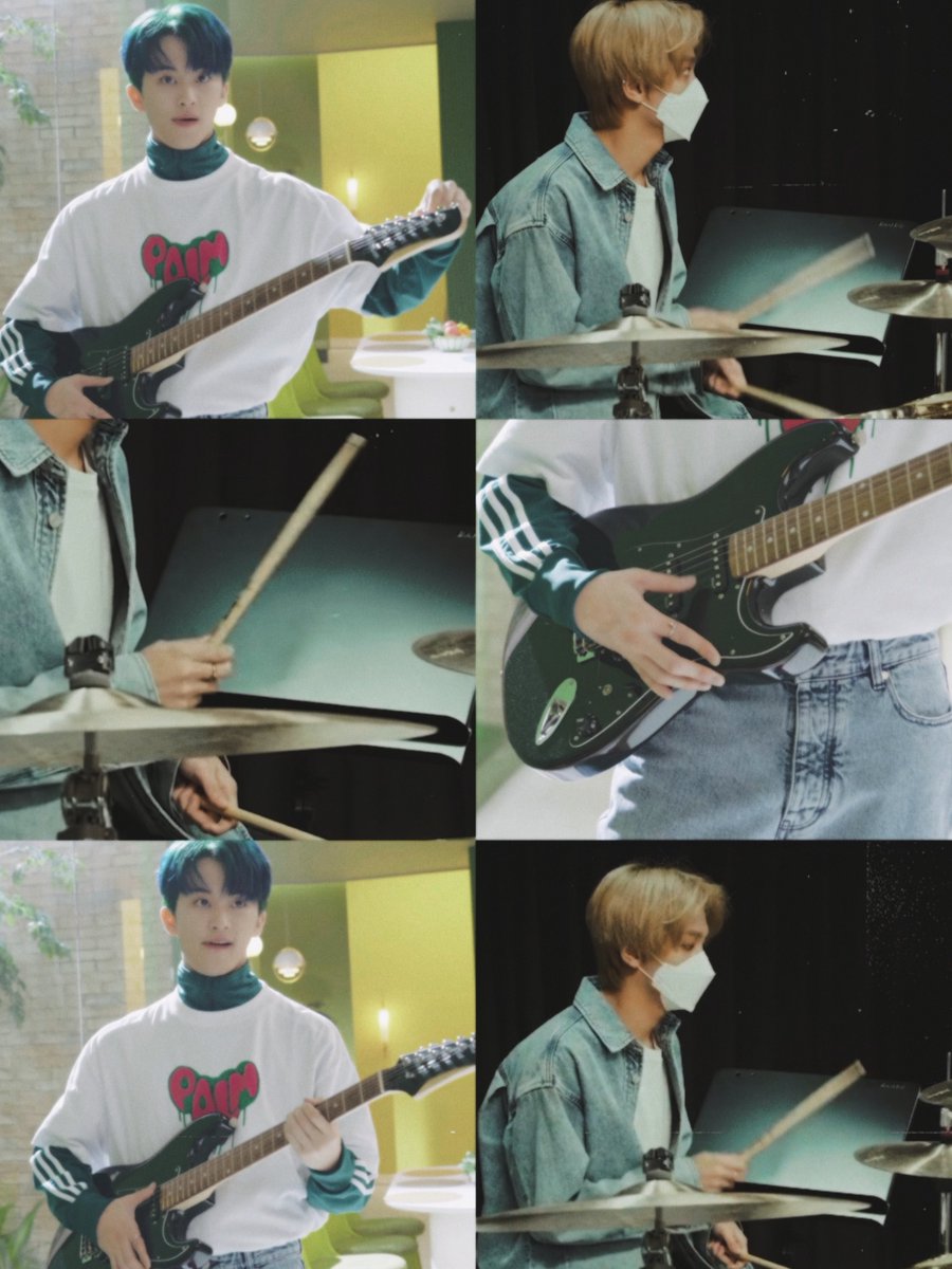 MHKLOOKS's tweet photo. mark on electric guitar and haechan on drums https://t.co/X2uFfyBVIH