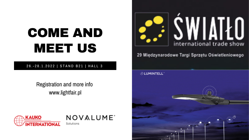 kaukoint's tweet photo. #Smartstreetlighting control system for cities to reduce energy and CO2 consumption and enhance #greenenergy, the #intelligent #lumintell by @NOVALUME_dk 
Let's talk more at our Stand B21 at Trade Show LIGHT in Warsaw, 26.-28.1.2022.
Zapraszamy do odwiedzenia naszego stoiska B21. https://t.co/C9xFPQElNe
