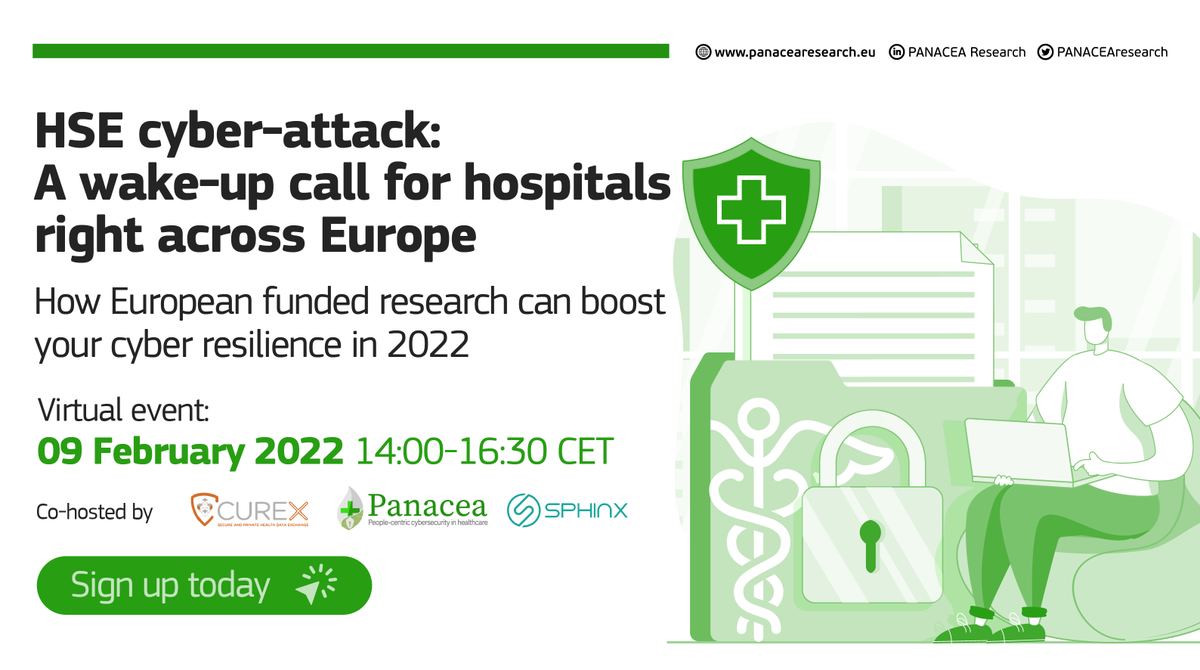 H2020Panacea's tweet image. The attack to the HSE IT systems in May 201 had a knock-on effect resulting in #healthcare professionals losing access to patient information, clinical care and laboratory systems. Listen to a first-hand narration of the recovery phase in our next event!👉 bit.ly/3rymuLd