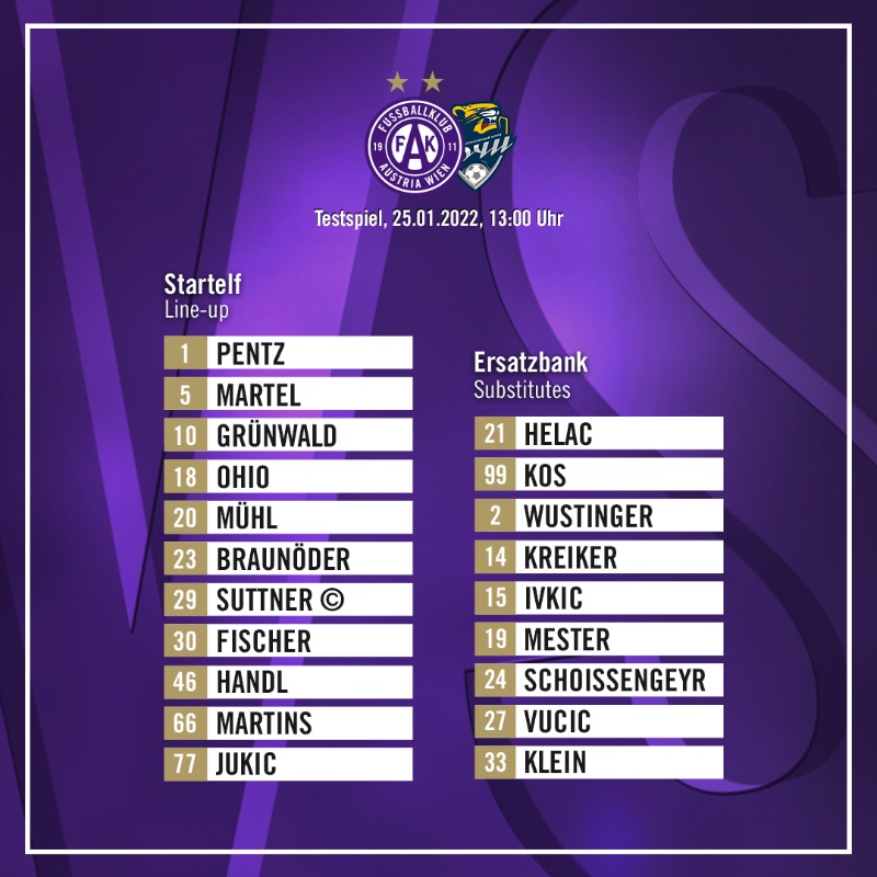 FKAustriaWien's tweet photo. 👏 So gehen die Veilchen in das heutige Testspiel gegen den @pfcsochi. 💜
👉 Unser Gegner überträgt das Testspiel live.
#FAK