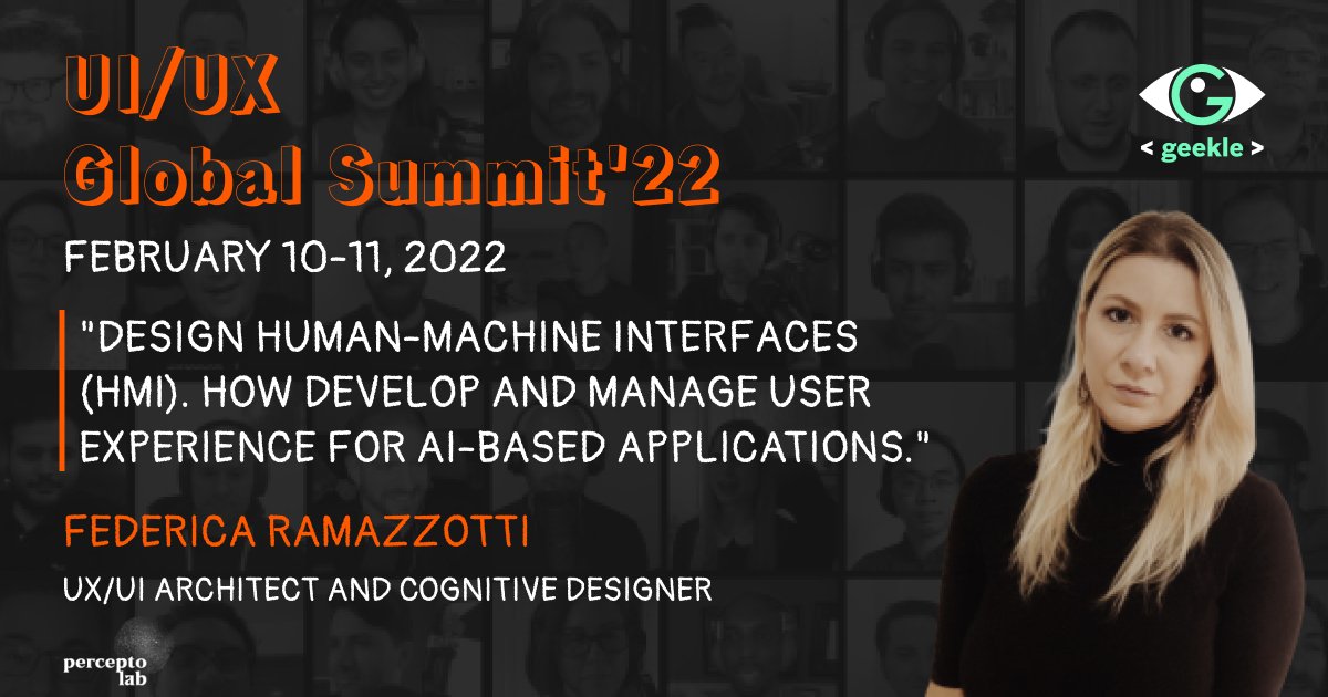 UIUX_COMMUNITY's tweet photo. 💥 NEW SPEAKER ALERT💥

Federica Ramazzotti - UX/UI Architect and Cognitive Designer at PerceptoLab

The talk is "Design Human-Machine Interfaces (HMI). How develop and manage user experience for AI-based applications."
https://t.co/ls6e2RvKeF
#uiuxdesign #ui #uxdesign https://t.co/xFbJ02Yavu