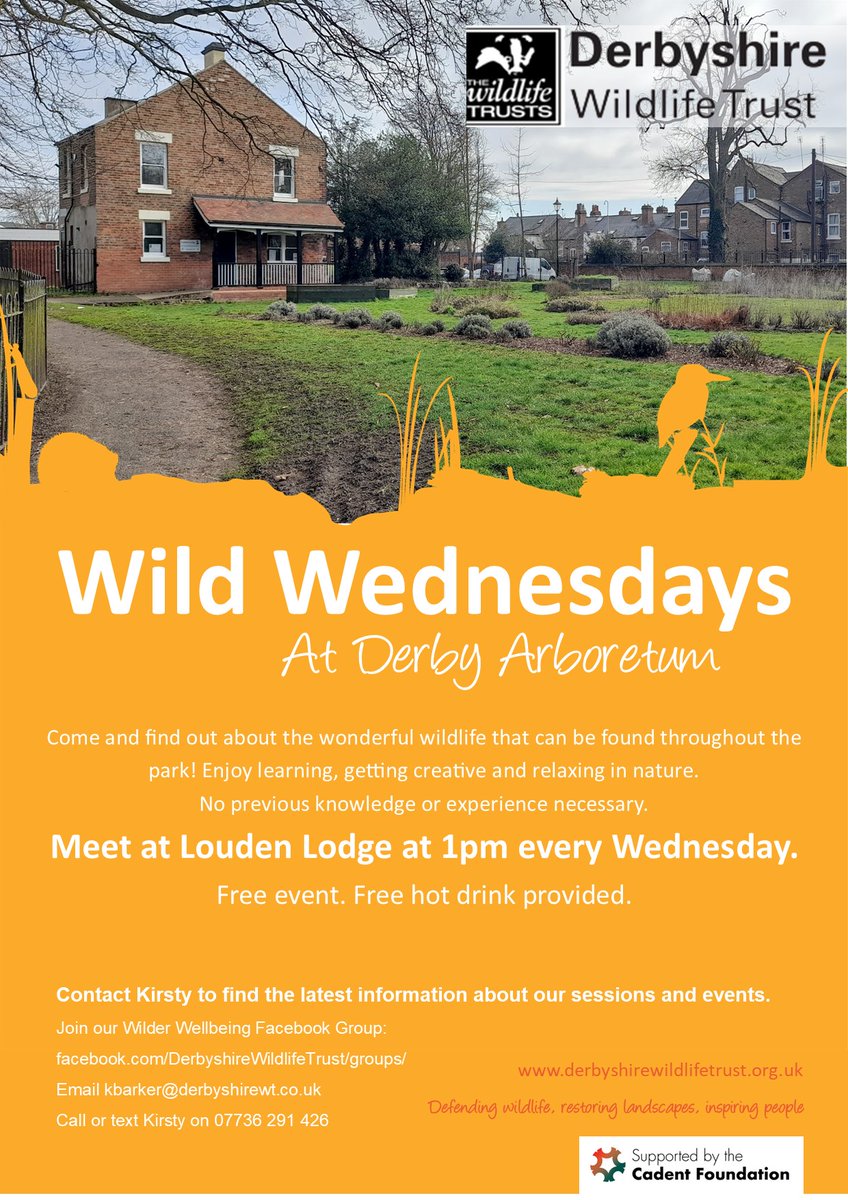 Every Wednesday, 1pm at Louden lodge. Learn about Derbyshire wildlife, get creative and relax in nature. Free event with a free hot drink! Contact Kirsty on kbarker@derbyshirewt.co.uk or 07736 291426 for more information. <a href="/DerbysWildlife/">Derbyshire Wildlife Trust</a>