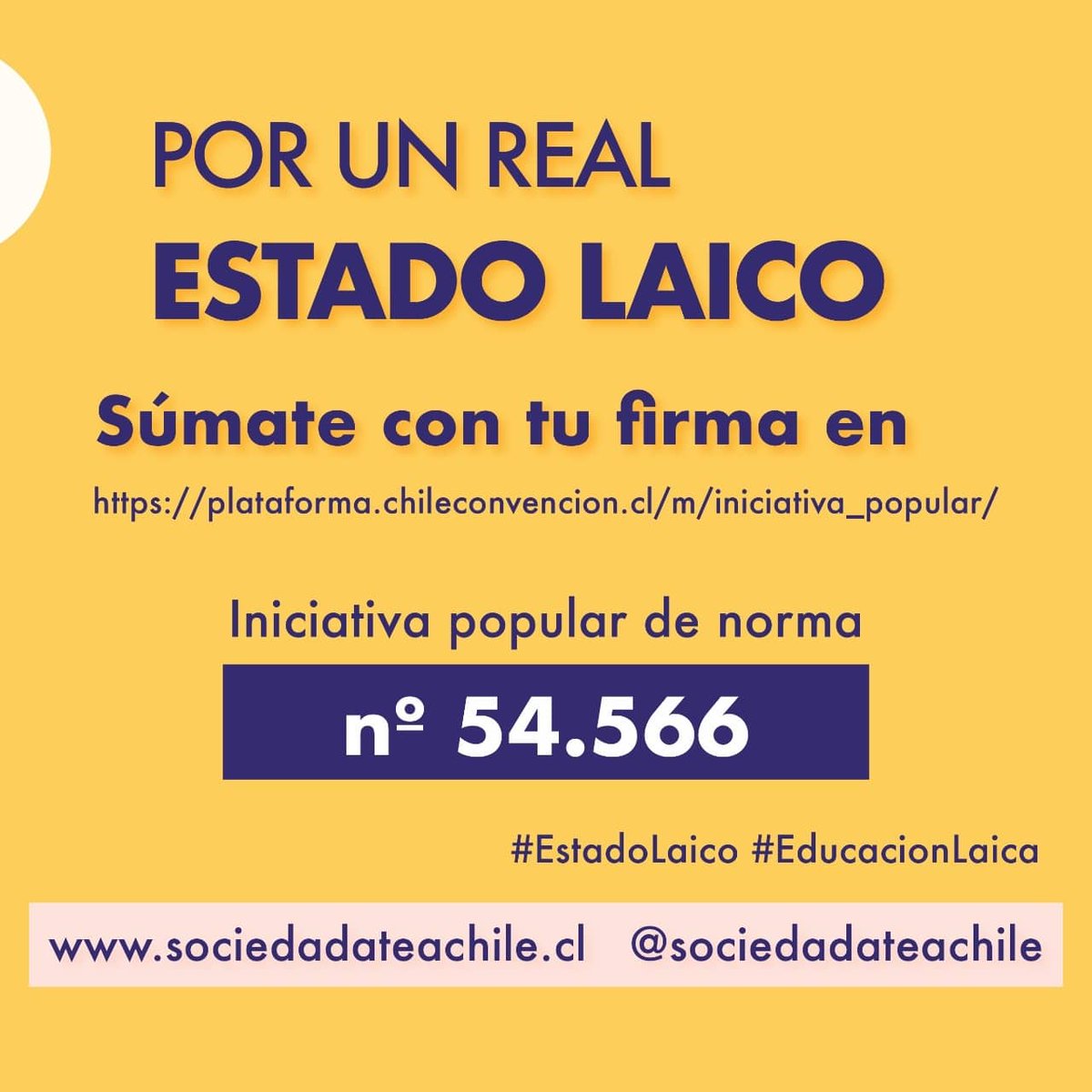 📣 Firma “Por un Real Estado Laico y Educación Laica".
Se eliminan beneficios y se establece neutralidad religiosa y 1 educación pública laica sin adoctrinamiento religioso.

🔴 Ingresar con clave única o el N° de serie del carnet. 💚

⬇️⬇️⬇️⬇️⬇️
plataforma.chileconvencion.cl/m/iniciativa_p…