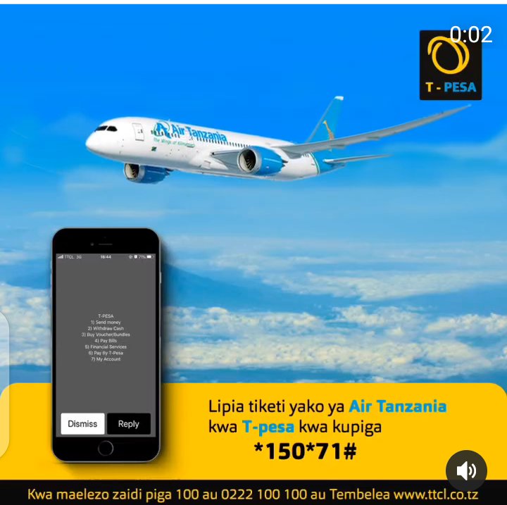 wazirik's tweet photo. Lipia tiketi ya ndege kwa #Tpesa kupitia @TTCLCorporation @ttcl_pesa #Tanzania https://t.co/OkwPVJ6ZKq